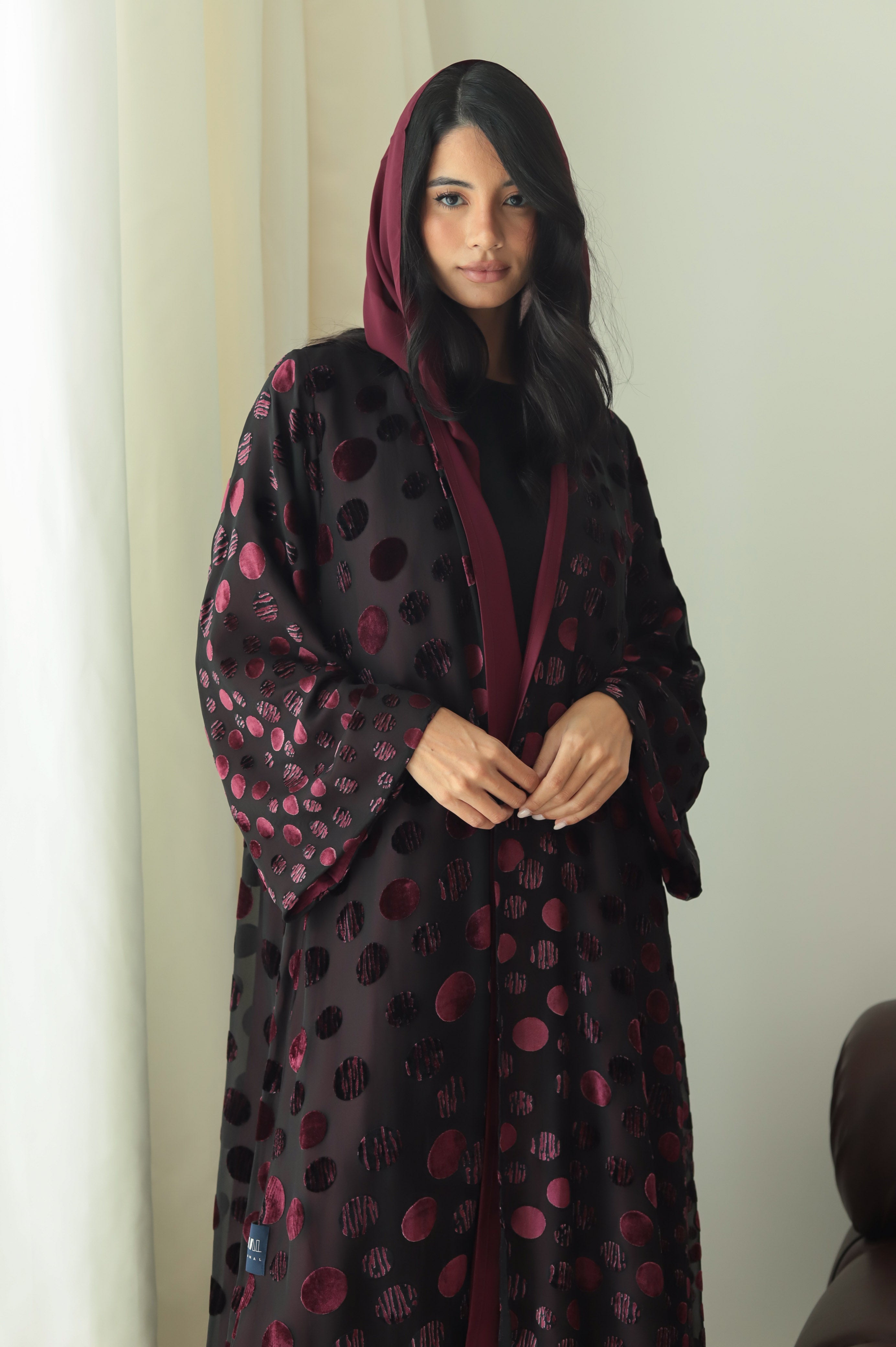 Polka Velvet Maroon Abaya