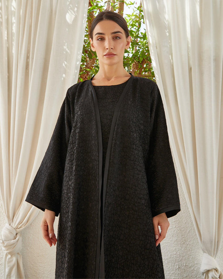 Textured Cracks Jacquard Set Abaya
